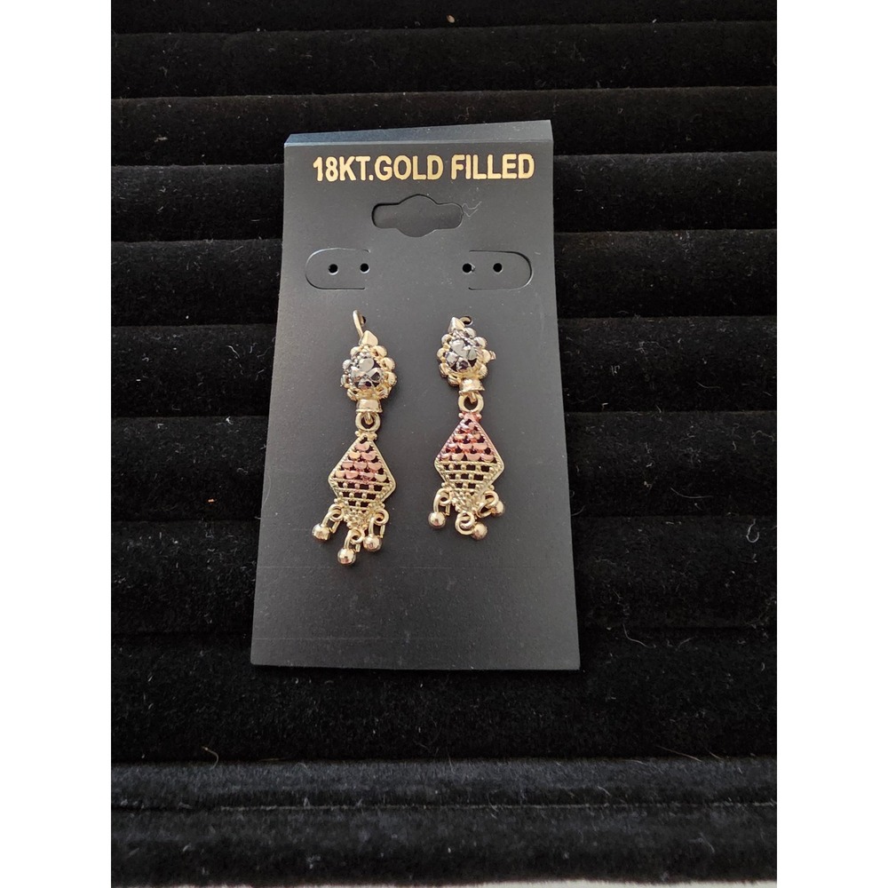 18KT Gold Filled Tri-Color Filigree Drop Earrings Diamond Dangle Lever Back